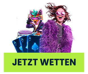 wettigo-casino-2 Frau in violettem Outfit mit Spielkarten und DJ Katze