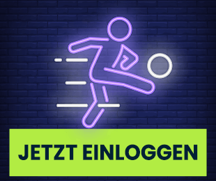 Neon Fussballspieler mit Ball und Login Button